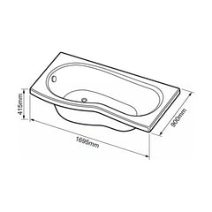 [BBB17PL] Modern B Shaped Right Hand Shower Bath & Panel, 1695 x 900 x 415mm - Technical Drawing