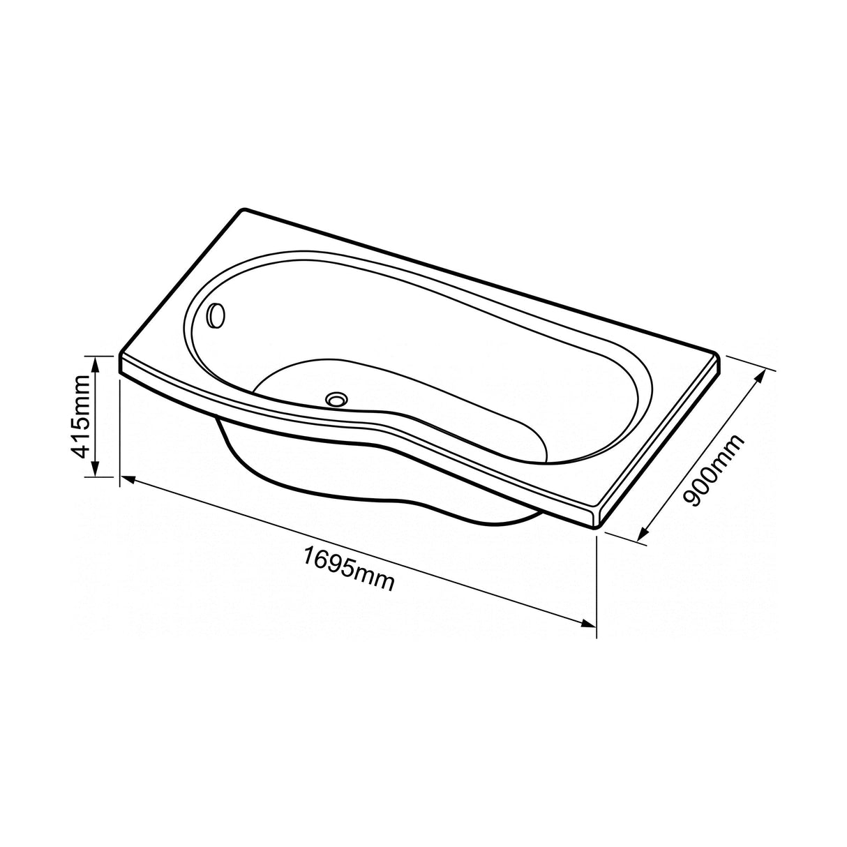 [BBBB101] 1700 B shaped shower bath L/H - Technical Drawing