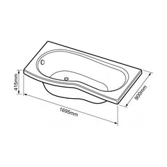 [BBBB101] 1700 B shaped shower bath L/H - Technical Drawing