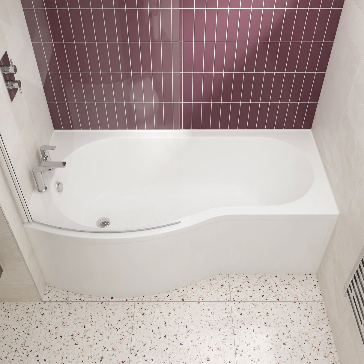 [BBBB1585L] Balterley Modern B Shape Right Hand Shower Bath Tub with Leg Set, 1500mm - White - Lifestyle 1
