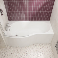 [BBBB1585L] Balterley Modern B Shape Right Hand Shower Bath Tub with Leg Set, 1500mm - White - Lifestyle 1