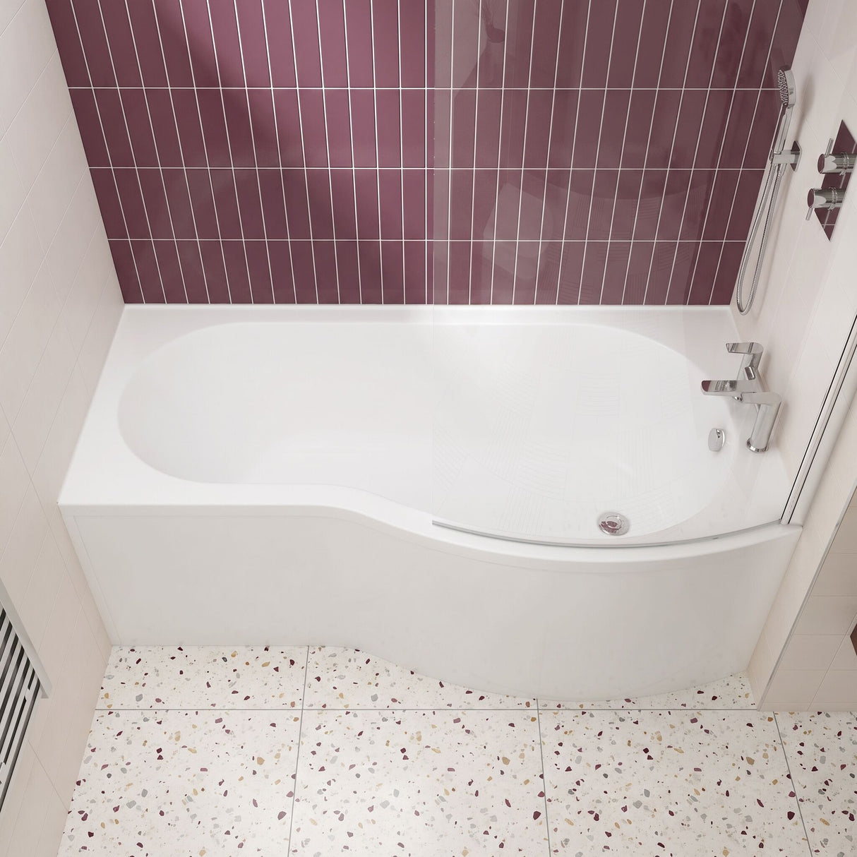 [BBBB1585R] Balterley Modern B Shape Right Hand Shower Bath Tub with Leg Set, 1500mm - White - Lifestyle 1