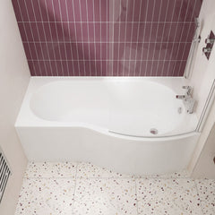 [BBBB1585R] Balterley Modern B Shape Right Hand Shower Bath Tub with Leg Set, 1500mm - White - Lifestyle 1