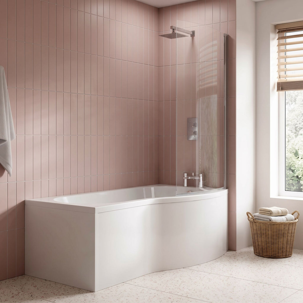 [BBBB1585R] Balterley Modern B Shape Right Hand Shower Bath Tub with Leg Set, 1500mm - White - Lifestyle 2