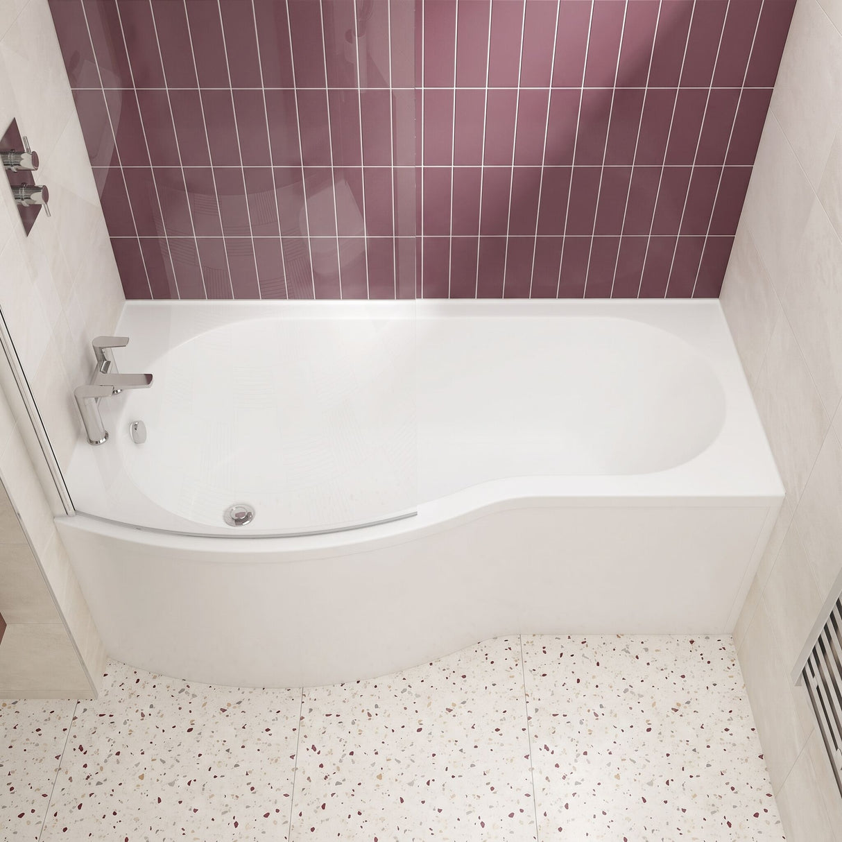 [BBBB1785L] Balterley Modern B Shape Right Hand Shower Bath Tub with Leg Set, 1500mm - White - Lifestyle 1