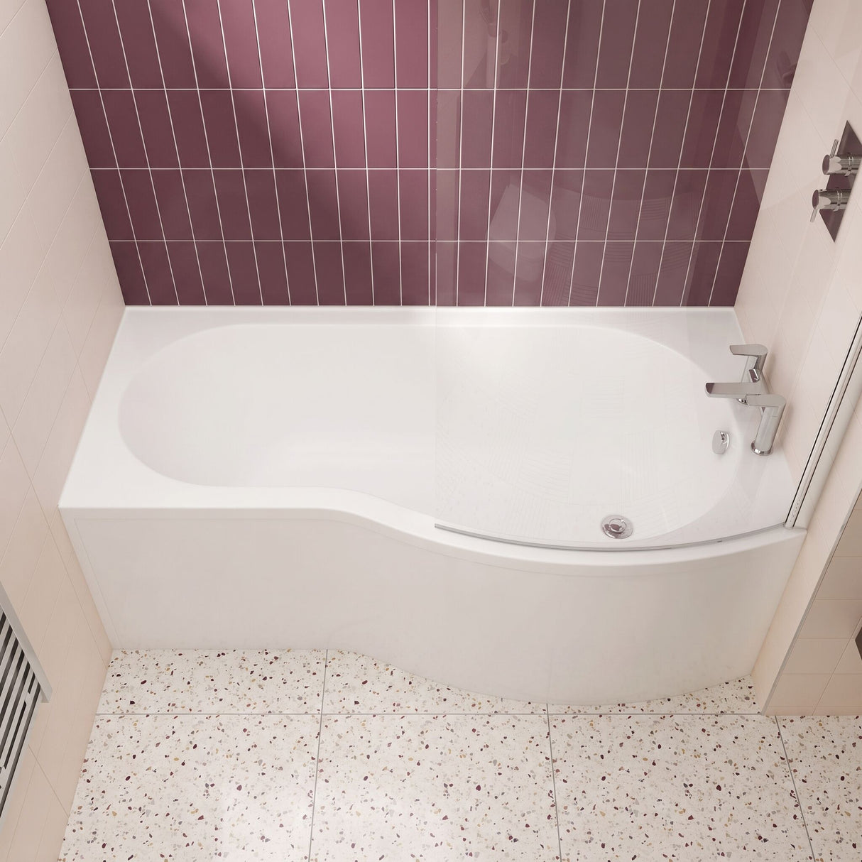 [BBBB1785R] Balterley Modern B Shape Right Hand Shower Bath Tub with Leg Set, 1500mm - White - Lifestyle 1
