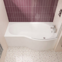[BBBB1785R] Balterley Modern B Shape Right Hand Shower Bath Tub with Leg Set, 1500mm - White - Lifestyle 1