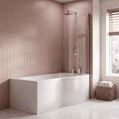 [BBBB1785R] Balterley Modern B Shape Right Hand Shower Bath Tub with Leg Set, 1500mm - White - Lifestyle 2