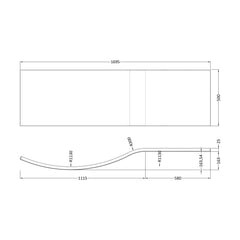 [BBBB200] 1700mm Acrylic B Bath Front Panel - Technical Drawing