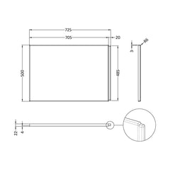 [BBBB201] Acrylic Bath End Panel for Standard Bathtub Installations - Technical Drawing