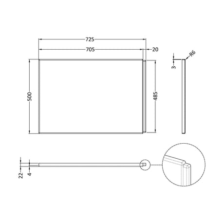 [BBBB201] Acrylic Bath End Panel for Standard Bathtub Installations - Technical Drawing