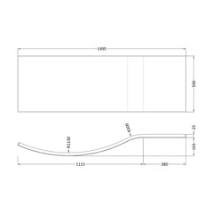 [BBBB202] Acrylic B Bath Front Panel, Choice of Size - Technical Drawing