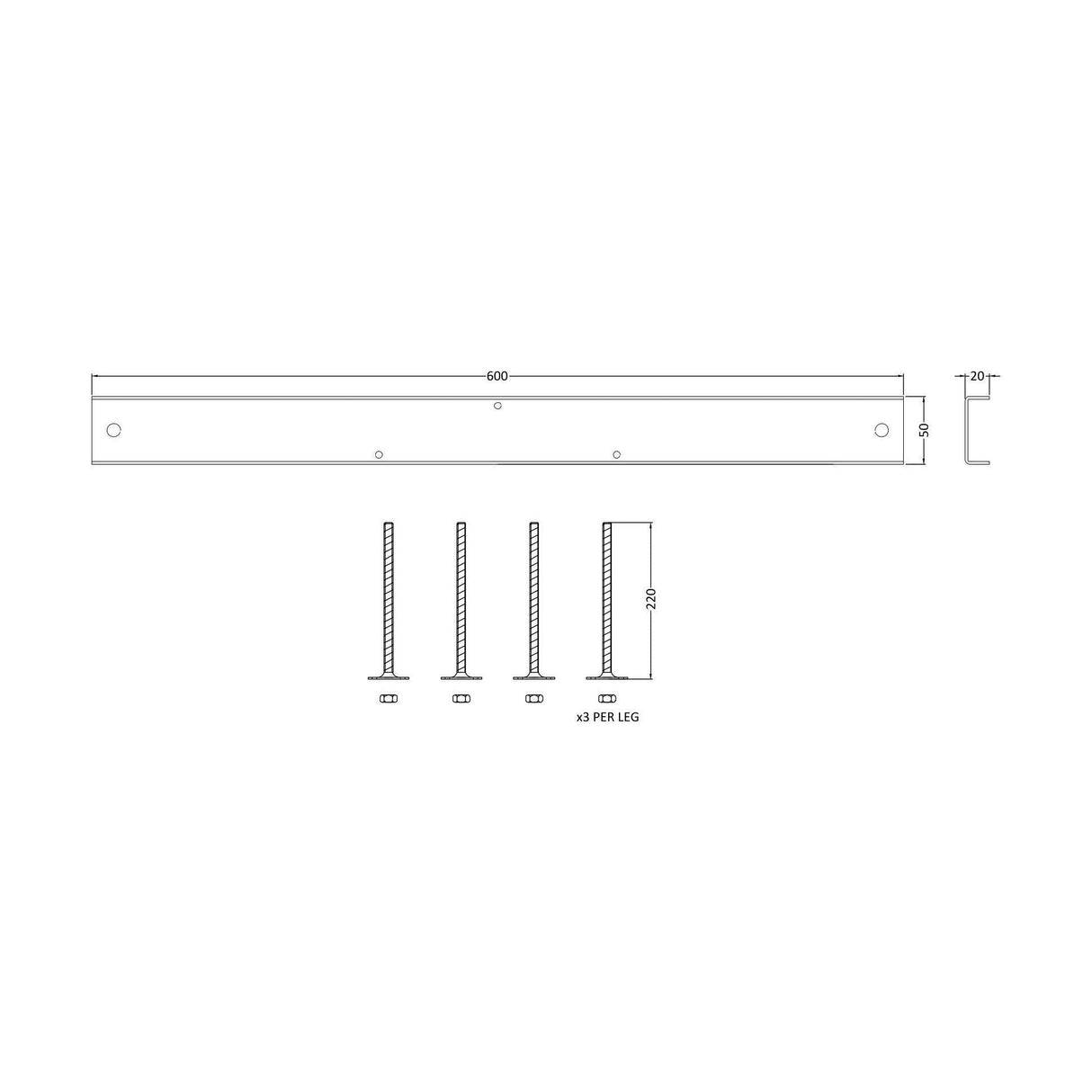 [BBBLN001] Leg Set - Technical Drawing