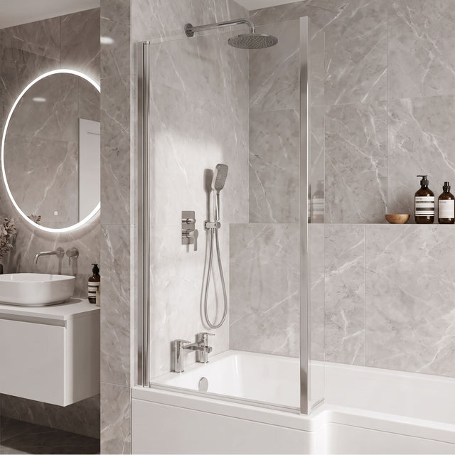 [BBBSBS2] Contemporary 6mm Toughened Safety Glass Reversible L-Shaped Bath Screen Fixed - Silo