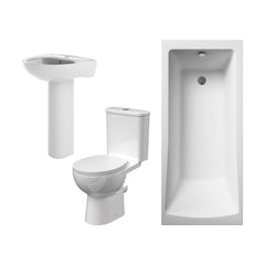 [BBBZ002] 1700mm Bathroom Suite with Square Single Ended Bath Tub, Front Panel, 1 Tap Hole Basin and Pedestal - Toilet and Seat, Gloss White - Cutout