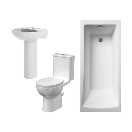 [BBBZ002] 1700mm Bathroom Suite with Square Single Ended Bath Tub, Front Panel, 1 Tap Hole Basin and Pedestal - Toilet and Seat, Gloss White - Cutout