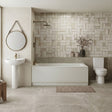[BBBZ002] 1700mm Bathroom Suite with Square Single Ended Bath Tub, Front Panel, 1 Tap Hole Basin and Pedestal - Toilet and Seat, Gloss White - Silo