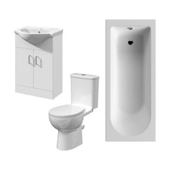 [BBBZ003] 1700mm Bathroom Suite with Round Single Ended Bath Tub, Front Panel, 550mm Vanity Basin Unit and Toilet and Seat - Gloss White - Cutout