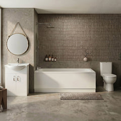 [BBBZ003] 1700mm Bathroom Suite with Round Single Ended Bath Tub, Front Panel, 550mm Vanity Basin Unit and Toilet and Seat - Gloss White - Silo