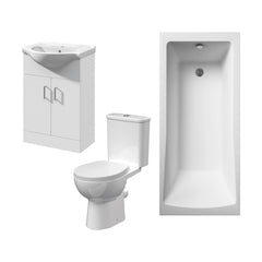 [BBBZ004] 1700mm Bathroom Suite with Square Single Ended Bath Tub, Front Panel, 550mm Vanity Basin Unit and Toilet and Seat - Gloss White - Cutout