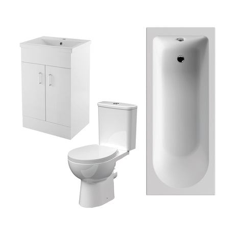 [BBBZ005] 1700mm Bathroom Suite with Round Single Ended Bath Tub, Front Panel, 500mm Vanity Basin Unit and Toilet and Seat - Gloss White - Cutout