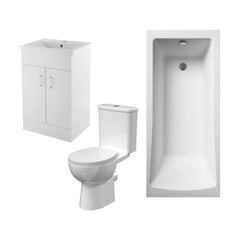 [BBBZ006] 1700mm Bathroom Suite with Square Single Ended Bath Tub, Front Panel, 500mm Vanity Basin Unit and Toilet and Seat - Gloss White - Cutout