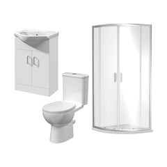 [BBBZ011] 900mm Quadrant Shower Enclosure Suite with Shower Enclosure, Shower Tray, Waste, Vanity Basin Unit, Toilet and Seat - Chrome/White - Cutout