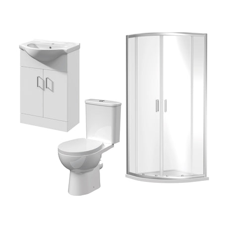 [BBBZ011] 900mm Quadrant Shower Enclosure Suite with Shower Enclosure, Shower Tray, Waste, Vanity Basin Unit, Toilet and Seat - Chrome/White - Cutout