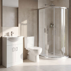 [BBBZ011] 900mm Quadrant Shower Enclosure Suite with Shower Enclosure, Shower Tray, Waste, Vanity Basin Unit, Toilet and Seat - Chrome/White - Lifestyle 1