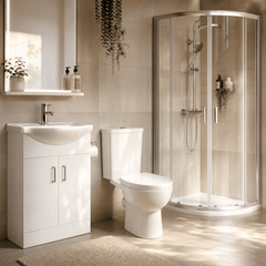 [BBBZ011] 900mm Quadrant Shower Enclosure Suite with Shower Enclosure, Shower Tray, Waste, Vanity Basin Unit, Toilet and Seat - Chrome/White - Lifestyle 2