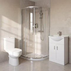 [BBBZ011] 900mm Quadrant Shower Enclosure Suite with Shower Enclosure, Shower Tray, Waste, Vanity Basin Unit, Toilet and Seat - Chrome/White - Lifestyle 3