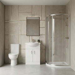 [BBBZ011] 900mm Quadrant Shower Enclosure Suite with Shower Enclosure, Shower Tray, Waste, Vanity Basin Unit, Toilet and Seat - Chrome/White - Silo