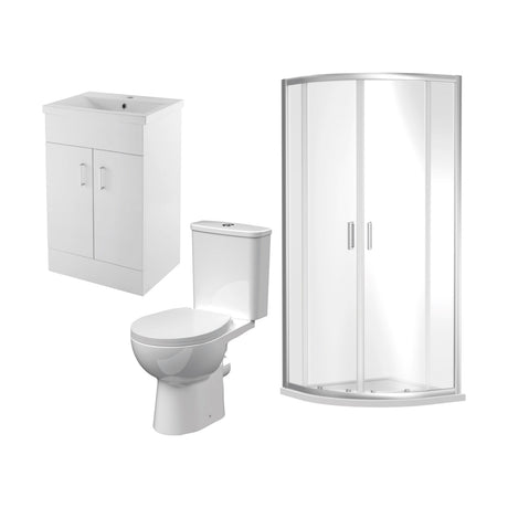 [BBBZ012] 900mm Quadrant Shower Enclosure Suite with Shower Enclosure, Shower Tray, Waste, Vanity Basin Unit,Toilet and Seat - Chrome/White - Cutout