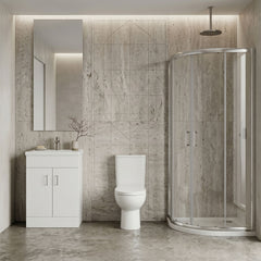 [BBBZ012] 900mm Quadrant Shower Enclosure Suite with Shower Enclosure, Shower Tray, Waste, Vanity Basin Unit,Toilet and Seat - Chrome/White - Silo