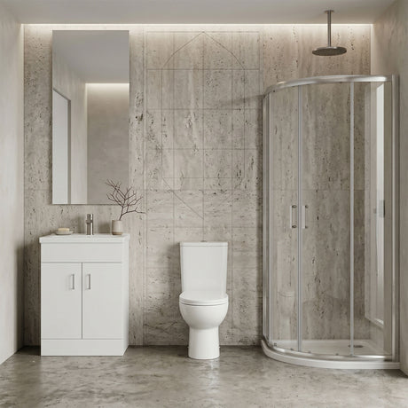 [BBBZ012] 900mm Quadrant Shower Enclosure Suite with Shower Enclosure, Shower Tray, Waste, Vanity Basin Unit,Toilet and Seat - Chrome/White - Silo
