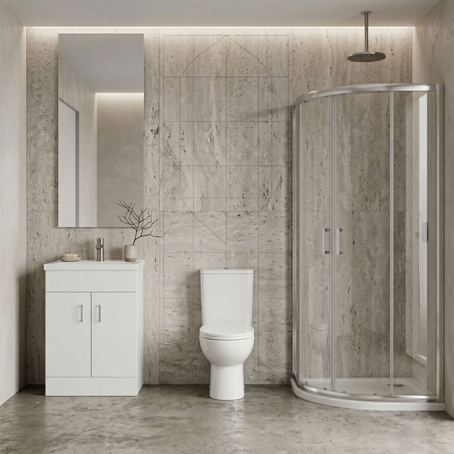 [BBBZ012] 900mm Quadrant Shower Enclosure Suite with Shower Enclosure, Shower Tray, Waste, Vanity Basin Unit,Toilet and Seat - Chrome/White - Silo