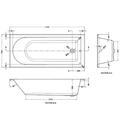 [BBCAS1752] Round Single Ended Bath, 1700 x 750mm, White - Technical Drawing