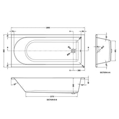 [BBCAS182] Round Single Ended Bath, 1800 x 800mm, White - Technical Drawing