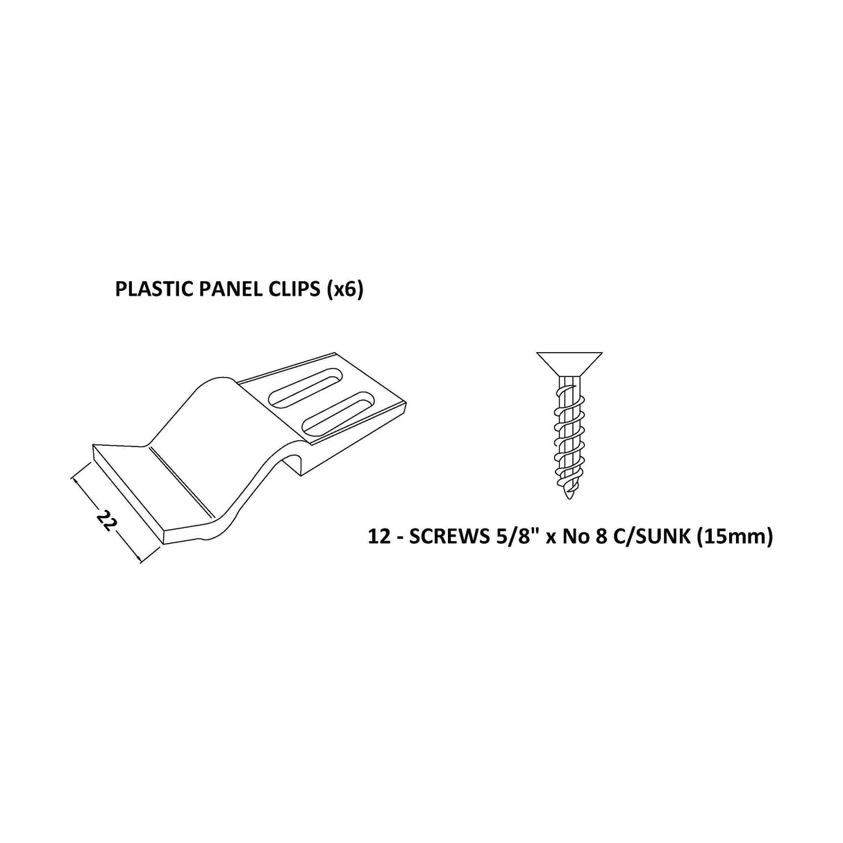 [BBCL002] Shower Bath Panel Clips x 6 - Technical Drawing