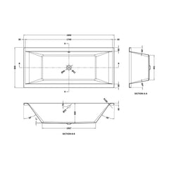 [BBDE008] Square Double Ended Eternalite Bath with Leg Set, Choice of Size - Technical Drawing