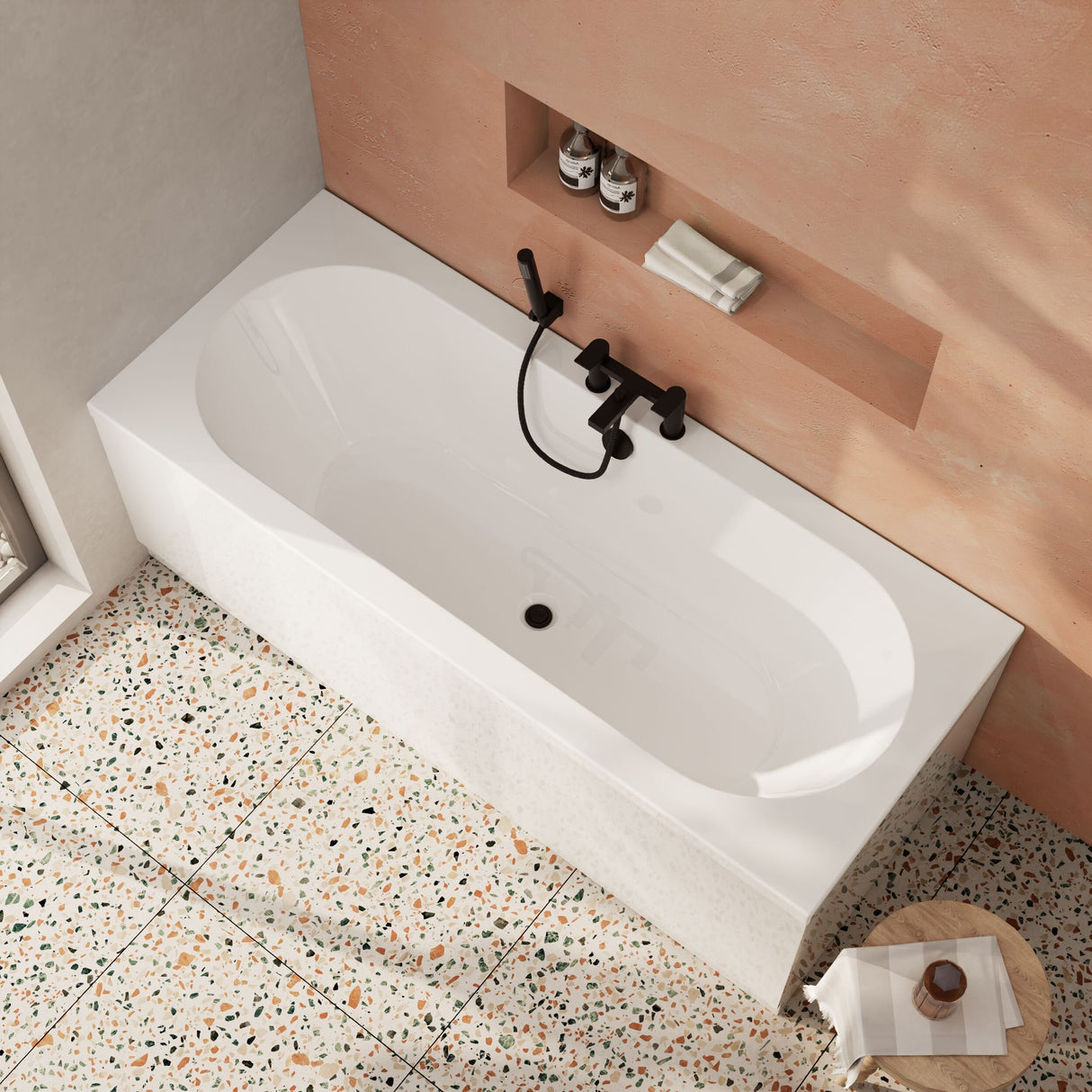 [BBDE509] Balterley Modern Double Ended Straight Shower Bath with Leg Set, 1700mm x 700mm (Tap, Waste and Panel Not Included) - White - Lifestyle 2