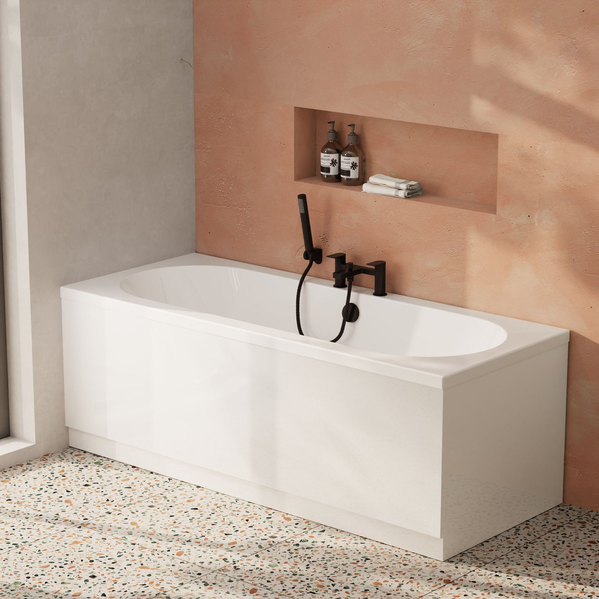 [BBDE509] Balterley Modern Double Ended Straight Shower Bath with Leg Set, 1700mm x 700mm (Tap, Waste and Panel Not Included) - White - Lifestyle 3
