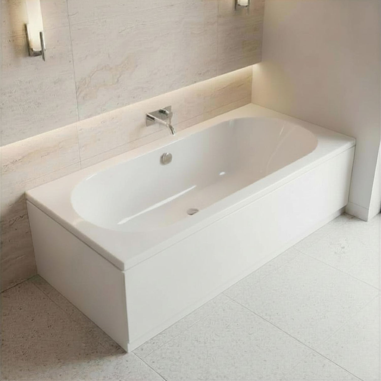 [BBDE514] Balterley Modern Double Ended Straight Shower Bath with Leg Set, 1700mm x 700mm (Tap, Waste and Panel Not Included) - White - Silo