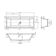 [BBDE909] Balterley Modern Square Thin Edge Double Ended Straight Shower Bath with Leg Set, 1700mm x 700mm - White - Technical Drawing