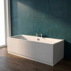 [BBDE909] Balterley Modern Square Thin Edge Double Ended Straight Shower Bath with Leg Set, White, Choice of Size