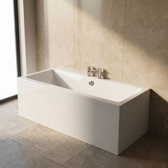 [BBDE909] Balterley Modern Square Thin Edge Double Ended Straight Shower Bath with Leg Set, White, Choice of Size