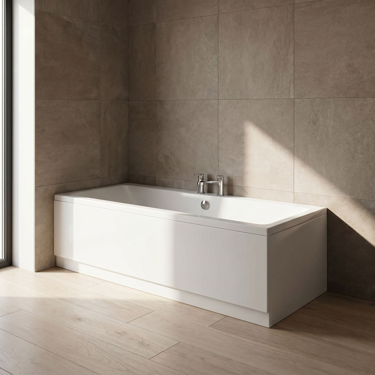[BBDE909] Balterley Modern Square Thin Edge Double Ended Straight Shower Bath with Leg Set, White, Choice of Size