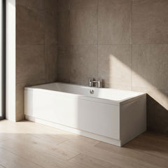 [BBDE909] Balterley Modern Square Thin Edge Double Ended Straight Shower Bath with Leg Set, White, Choice of Size