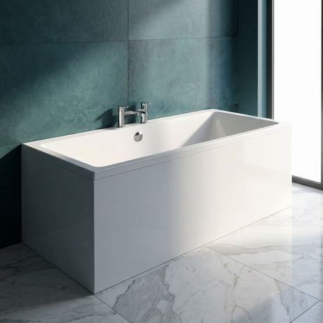 [BBDE909] Balterley Modern Square Thin Edge Double Ended Straight Shower Bath with Leg Set, White, Choice of Size - Silo