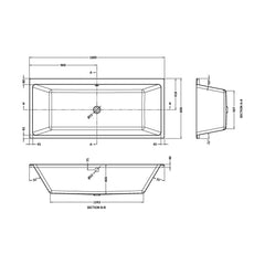 [BBDE914] Balterley Modern Square Thin Edge Double Ended Straight Shower Bath with Leg Set, White, Choice of Size - Technical Drawing